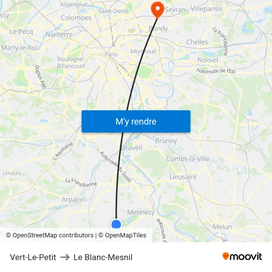 Vert-Le-Petit to Le Blanc-Mesnil map