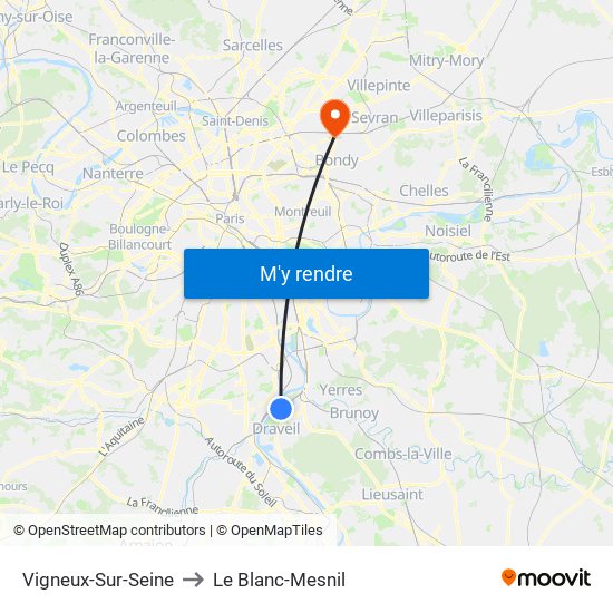 Vigneux-Sur-Seine to Le Blanc-Mesnil map