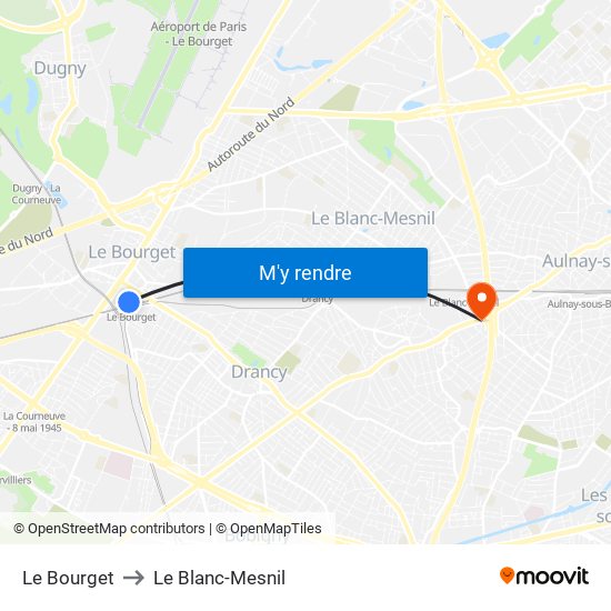 Le Bourget to Le Blanc-Mesnil map