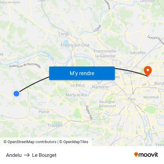 Andelu to Le Bourget map
