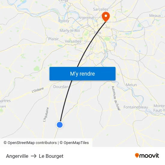 Angerville to Le Bourget map