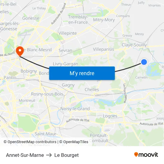 Annet-Sur-Marne to Le Bourget map