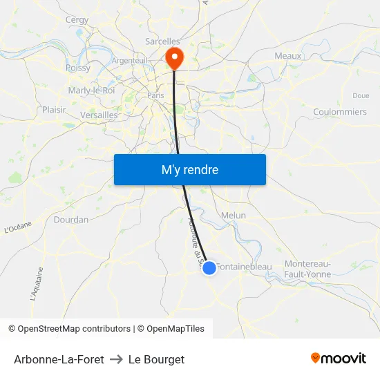 Arbonne-La-Foret to Le Bourget map