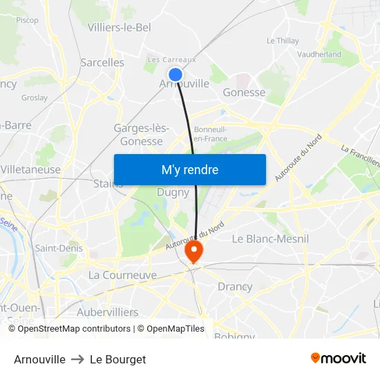 Arnouville to Le Bourget map