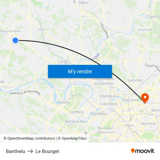 Banthelu to Le Bourget map