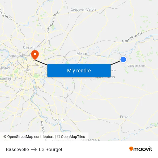 Bassevelle to Le Bourget map