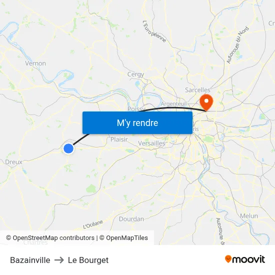 Bazainville to Le Bourget map