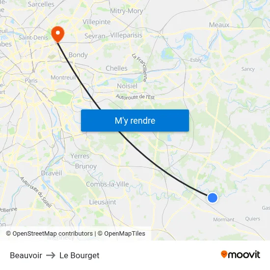 Beauvoir to Le Bourget map