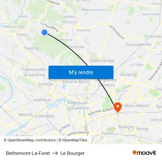 Bethemont-La-Foret to Le Bourget map