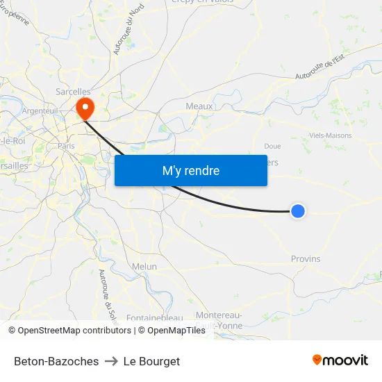 Beton-Bazoches to Le Bourget map