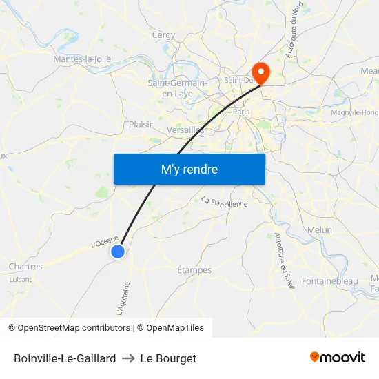 Boinville-Le-Gaillard to Le Bourget map