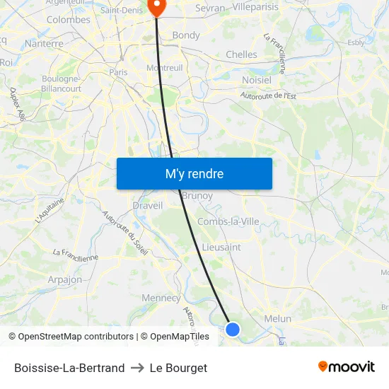 Boissise-La-Bertrand to Le Bourget map