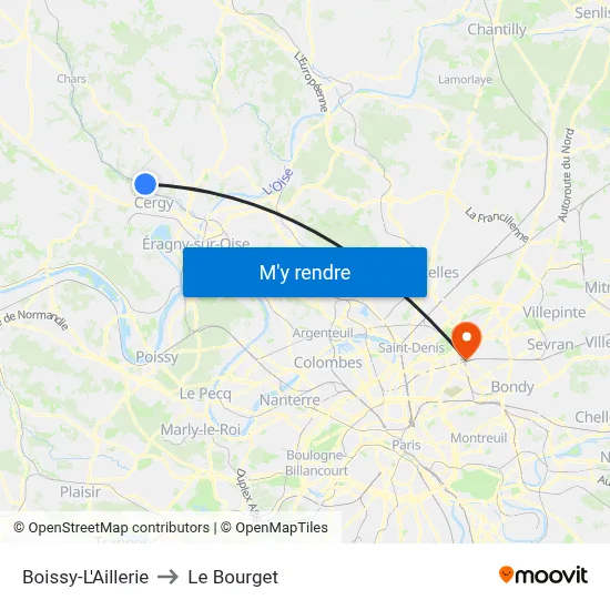 Boissy-L'Aillerie to Le Bourget map