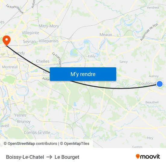 Boissy-Le-Chatel to Le Bourget map