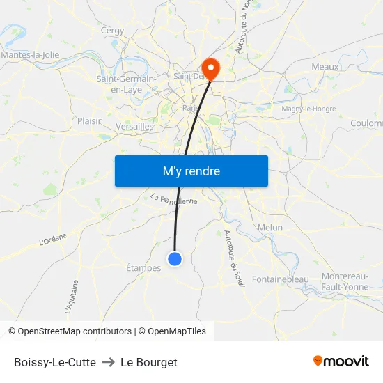 Boissy-Le-Cutte to Le Bourget map