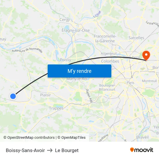 Boissy-Sans-Avoir to Le Bourget map