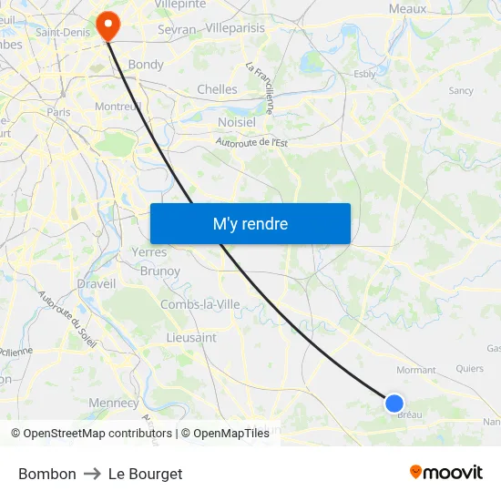 Bombon to Le Bourget map