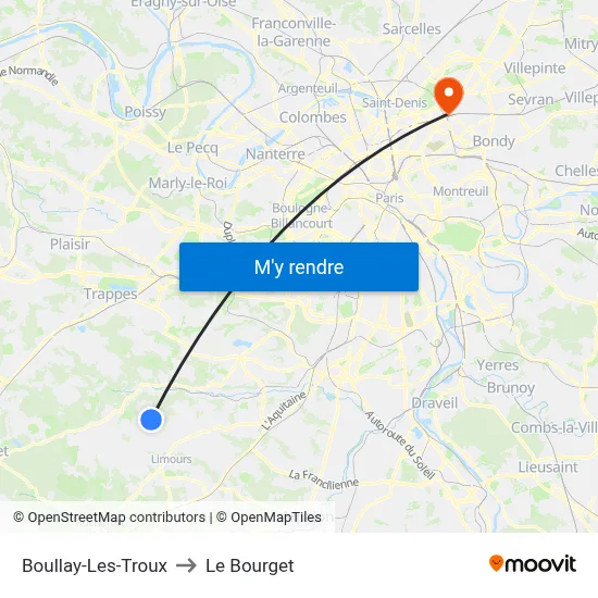 Boullay-Les-Troux to Le Bourget map