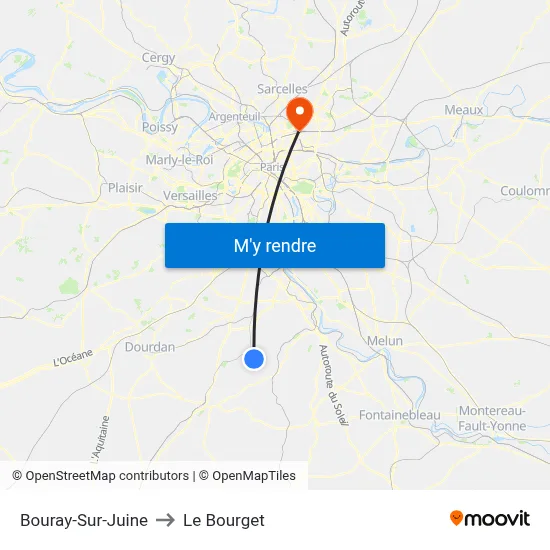 Bouray-Sur-Juine to Le Bourget map