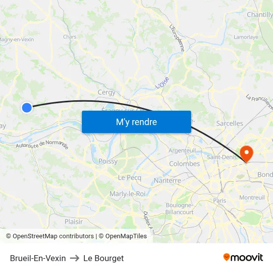 Brueil-En-Vexin to Le Bourget map
