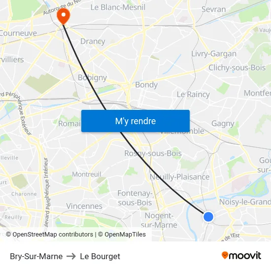 Bry-Sur-Marne to Le Bourget map