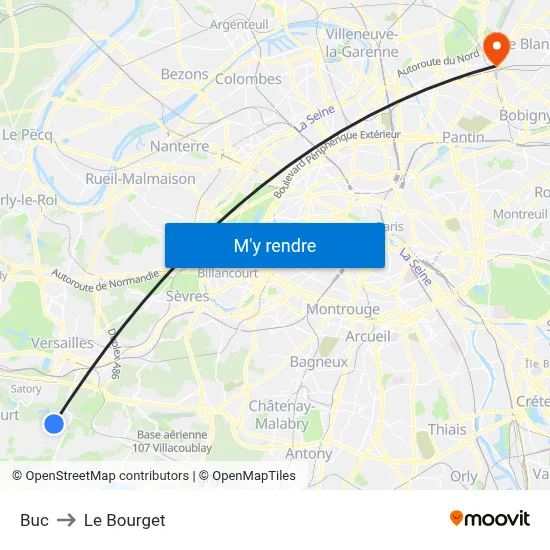 Buc to Le Bourget map