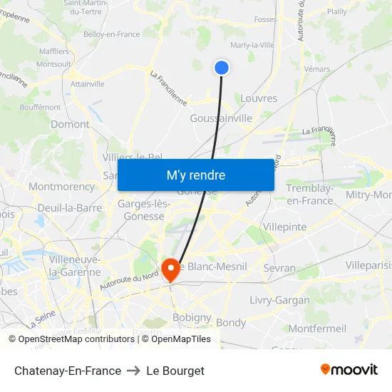 Chatenay-En-France to Le Bourget map