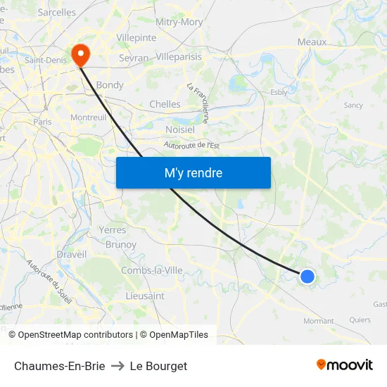 Chaumes-En-Brie to Le Bourget map