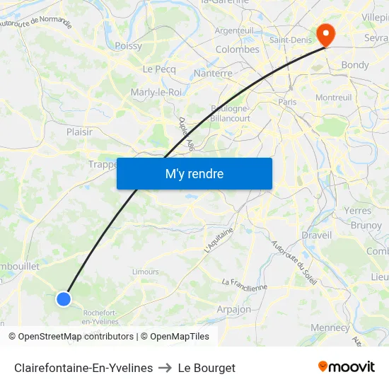 Clairefontaine-En-Yvelines to Le Bourget map