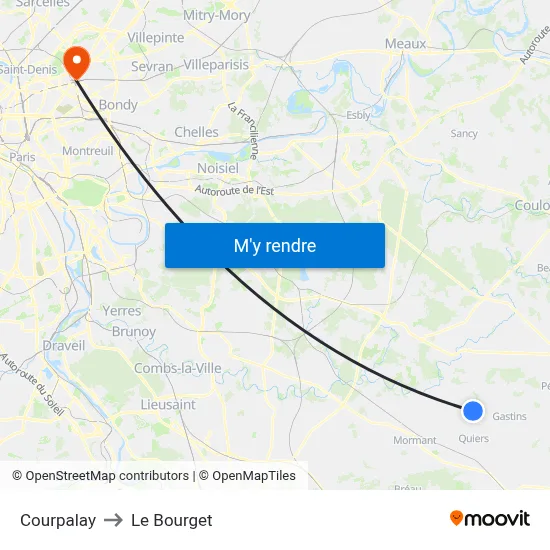 Courpalay to Le Bourget map