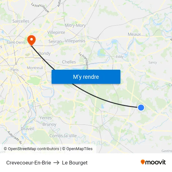 Crevecoeur-En-Brie to Le Bourget map