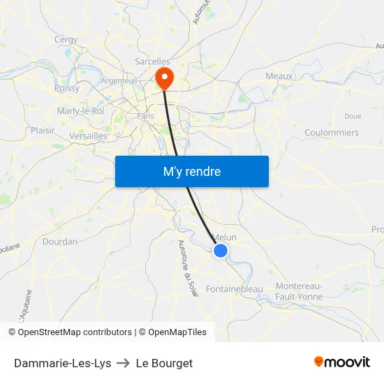 Dammarie-Les-Lys to Le Bourget map