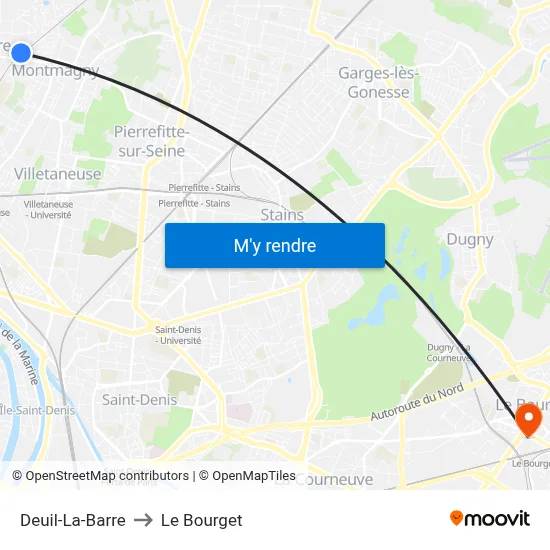 Deuil-La-Barre to Le Bourget map