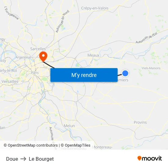 Doue to Le Bourget map