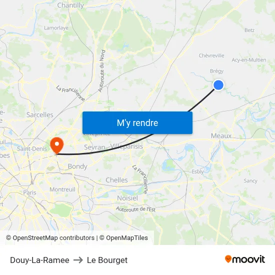 Douy-La-Ramee to Le Bourget map