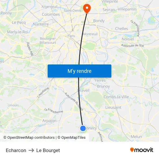 Echarcon to Le Bourget map