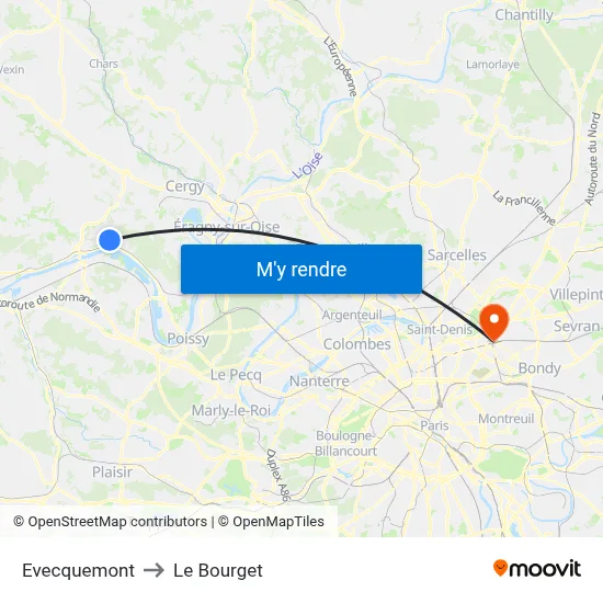 Evecquemont to Le Bourget map