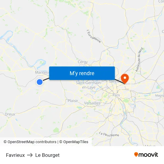 Favrieux to Le Bourget map