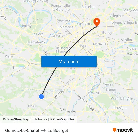 Gometz-Le-Chatel to Le Bourget map