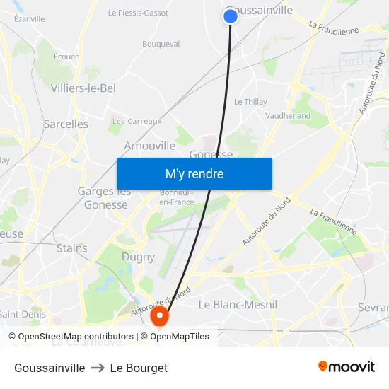 Goussainville to Le Bourget map