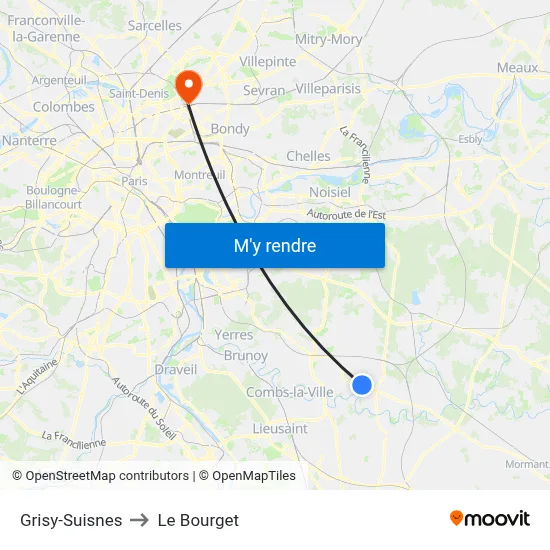Grisy-Suisnes to Le Bourget map
