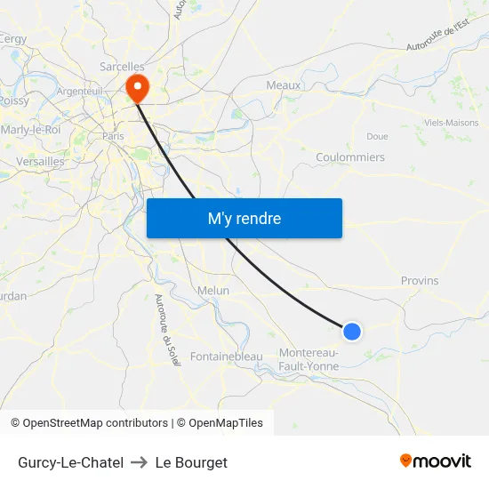 Gurcy-Le-Chatel to Le Bourget map