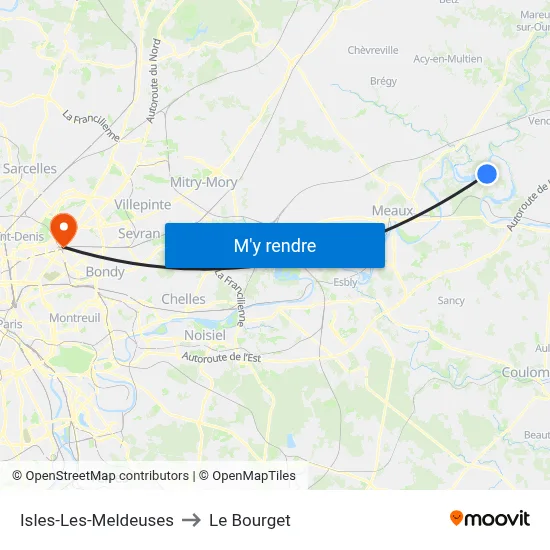 Isles-Les-Meldeuses to Le Bourget map