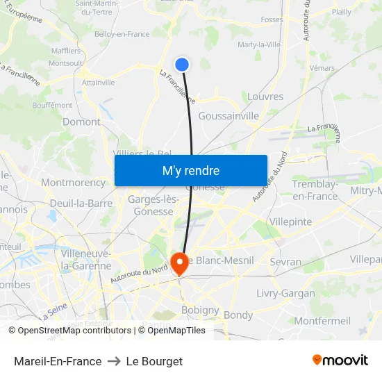 Mareil-En-France to Le Bourget map