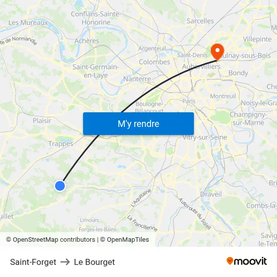 Saint-Forget to Le Bourget map