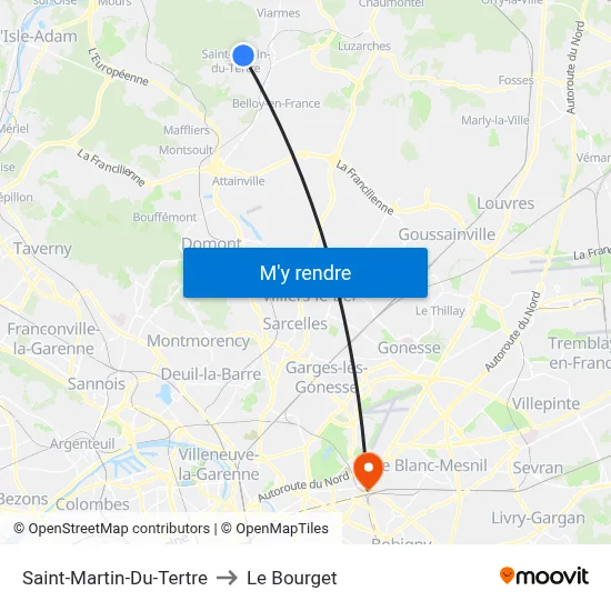 Saint-Martin-Du-Tertre to Le Bourget map