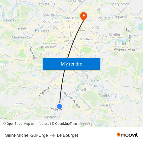 Saint-Michel-Sur-Orge to Le Bourget map