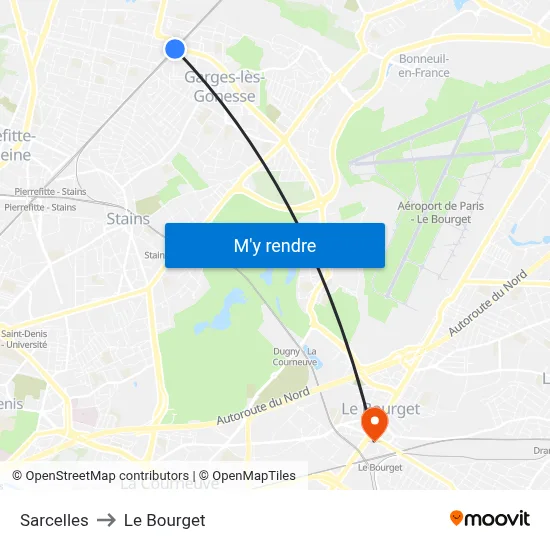 Sarcelles to Le Bourget map