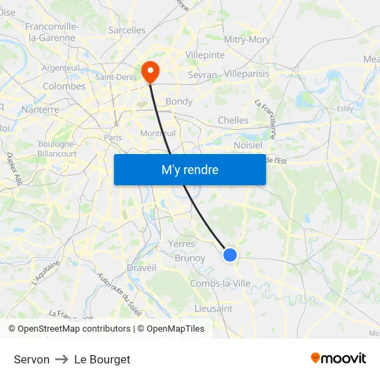 Servon to Le Bourget map