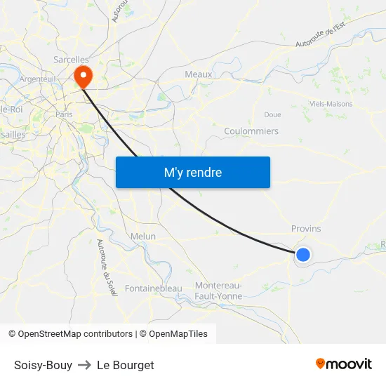 Soisy-Bouy to Le Bourget map